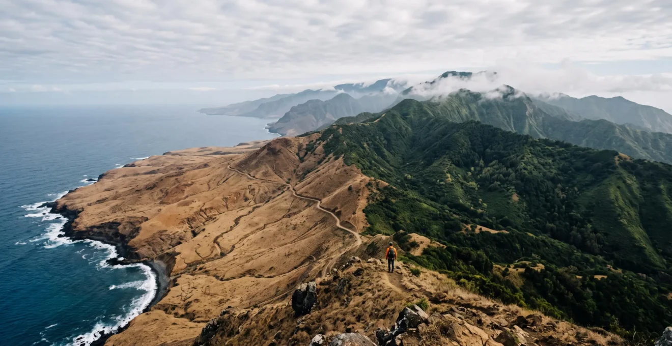 Split volcanic and lush green island landscapes symbolizing the hidden diversity of an archipelago
